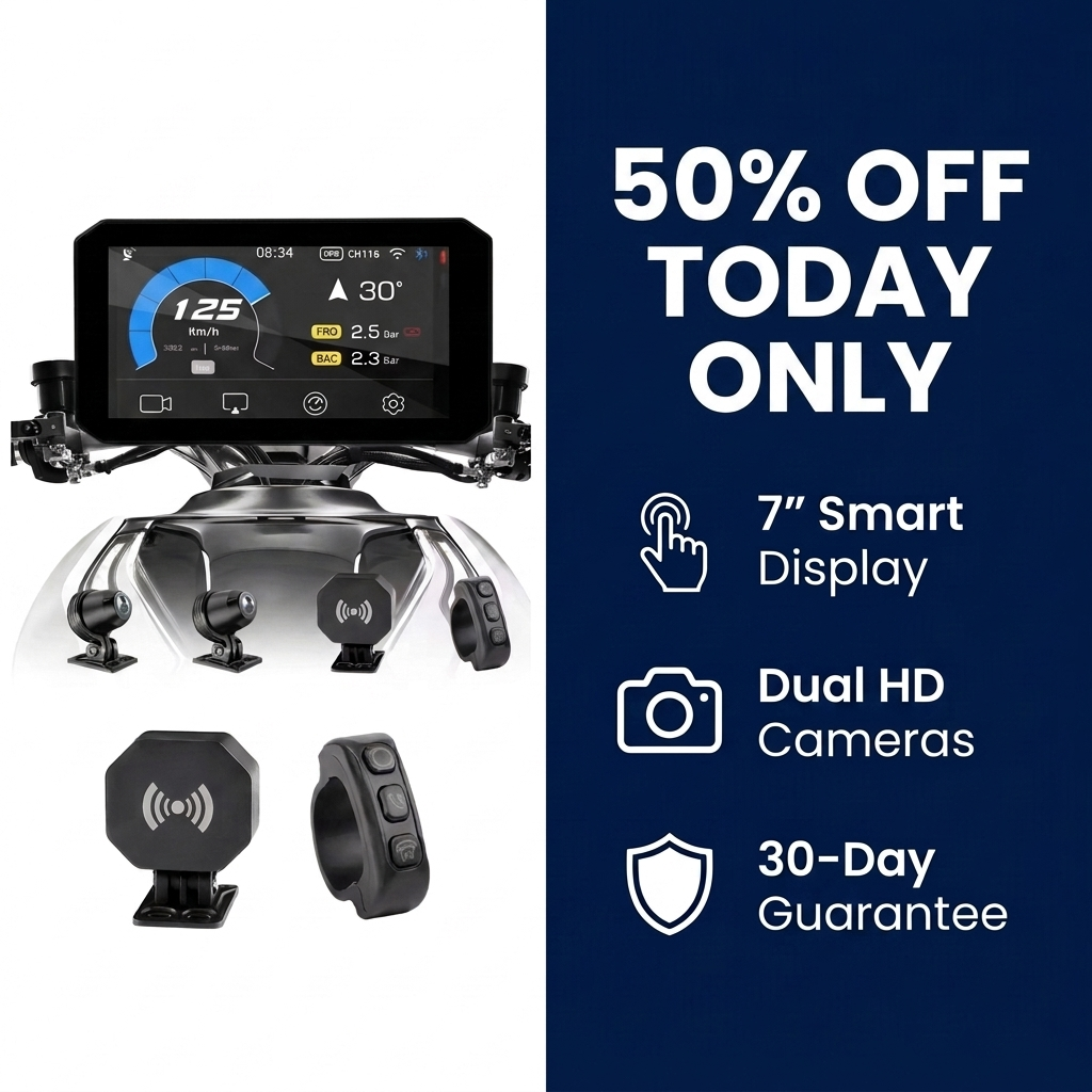 FreeShot Rider™ — CarPlay, Android Auto & Dual Dashcam Motorcycle Display