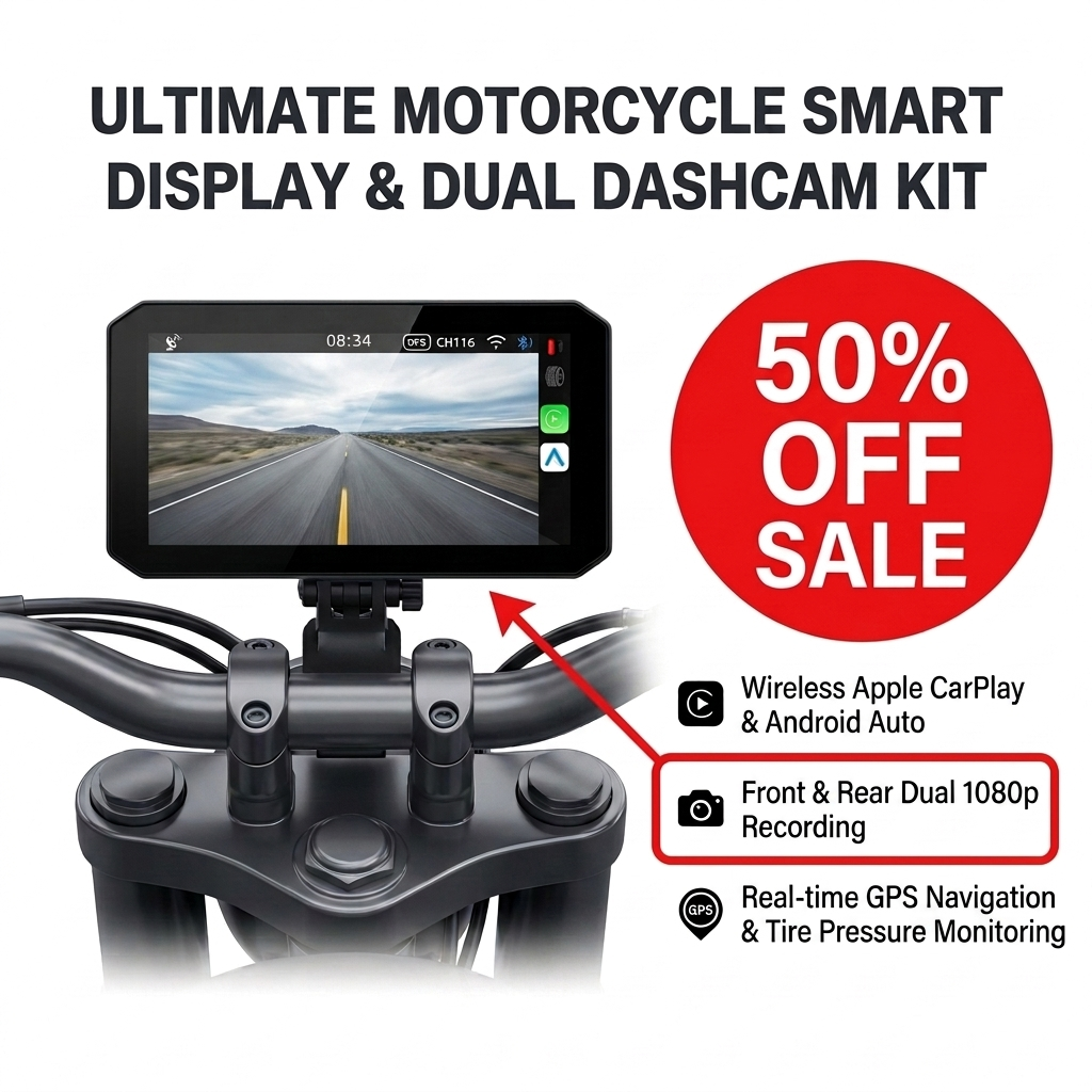 FreeShot Rider™ — CarPlay, Android Auto & Dual Dashcam Motorcycle Display