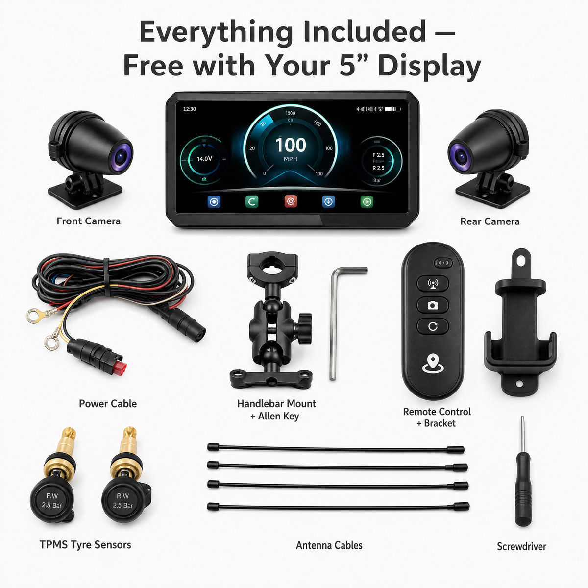 FreeShot Rider™ — CarPlay, Android Auto & Dual Dashcam Motorcycle Display